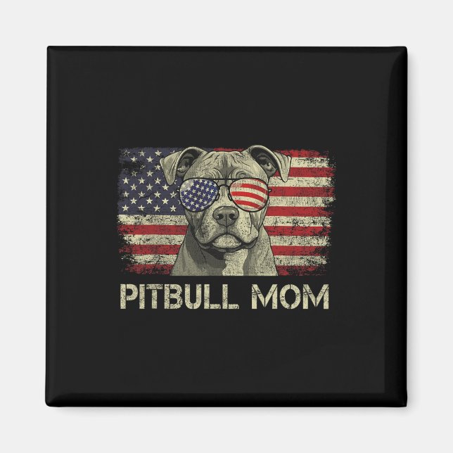 Íman Mãe de Pitbull Amantes de Cães Bandeira Americana  (Frente)