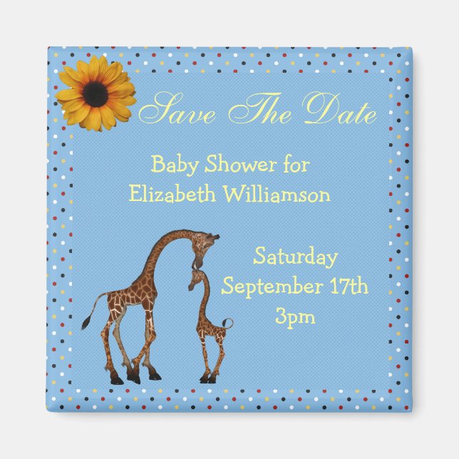 Íman Mãe e Bebê Girafa Azul Salve o Chá de fraldas (Frente)