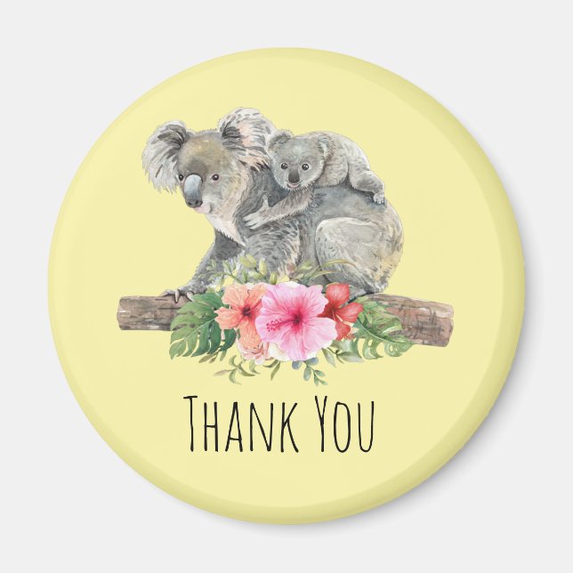 Íman Mãe e Bebê Koala Bears Bonita Aquarela Obrigado (Frente)