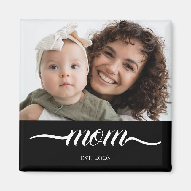 Íman Mãe Estabeleceu Moderno Branco Script Foto Elegant (Frente)