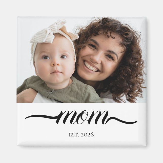 Íman Mãe Estabeleceu Moderno Script Preto Foto Elegante (Frente)
