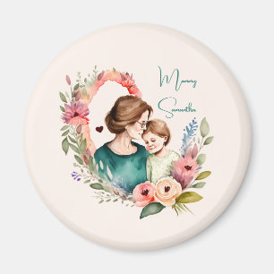 Íman Mãe Floral Personalizada e Filho Filha