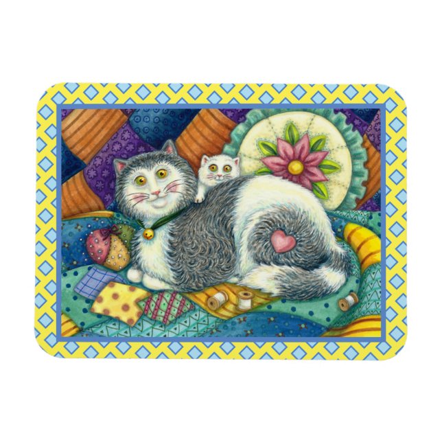 ÍMAN  MÃE GATO E COZINHO, TRABALHOS DE PATCHWORK, PINCUS (Horizontal)