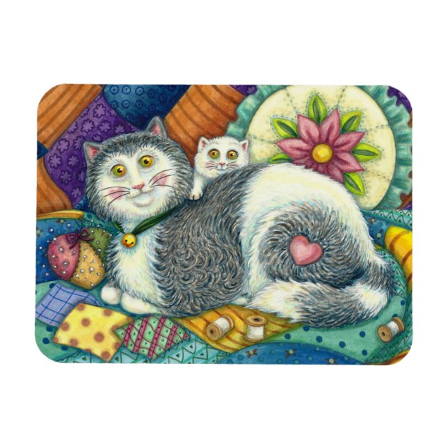 ÍMAN  MÃE GATO E COZINHO, TRABALHOS DE PATCHWORK, PINCUS (Horizontal)