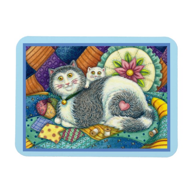 ÍMAN  MÃE GATO E COZINHO, TRABALHOS DE PATCHWORK, PINCUS (Horizontal)