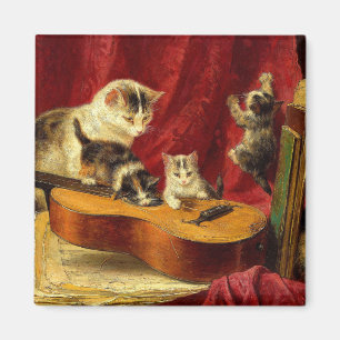 Íman Mãe Gato e Gatinhos Brincando com Violão