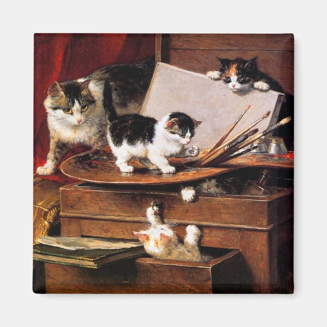 Íman Mãe Gato e Gatinhos na Mesa (Frente)