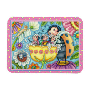 ÍMAN  MÃE LADYBUG E CRIANÇAS, TUBO DE TUBO DE TULIP