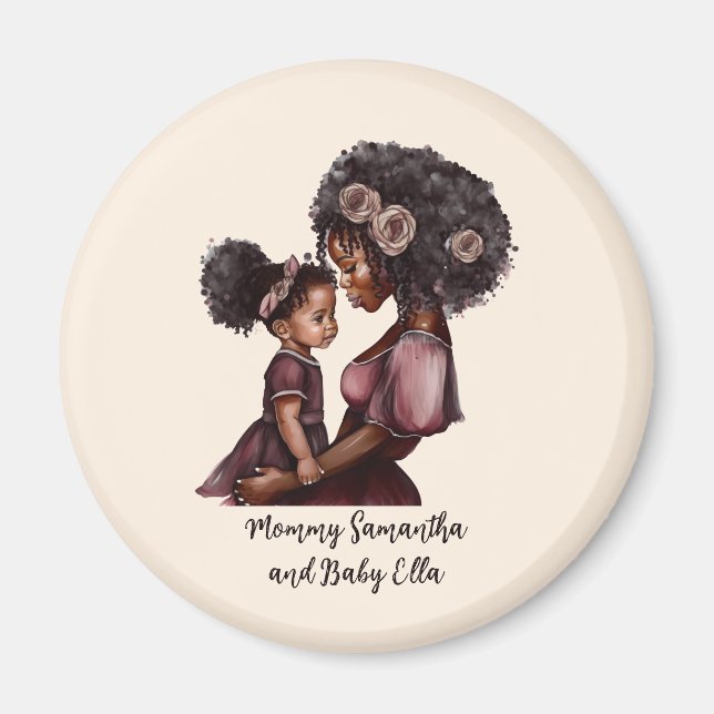 Íman Mãe negra personalizada e filha (1) (Frente)