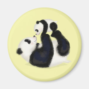 Íman Mãe panda e ímã redondo em filhote (amarelo)