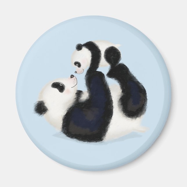 Íman Mãe panda e ímã redondo em filhote (azul) (Frente)