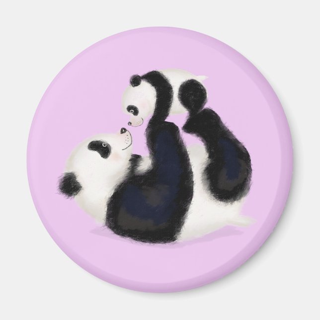 Íman Mãe panda e ímã redondo (roxo) (Frente)