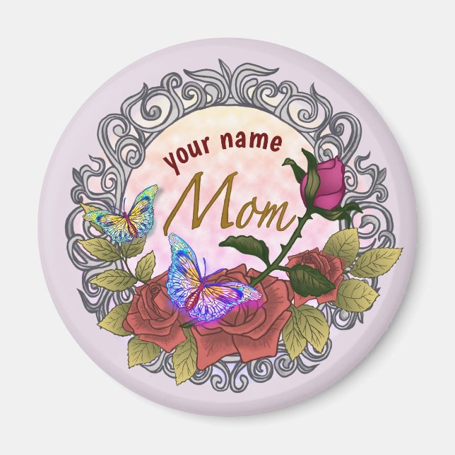 Íman Mãe Rosa Rosebud personalizada (Frente)