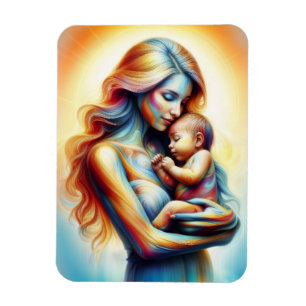 Íman Mãe segurando o bebê tenente luminoso abraça a art