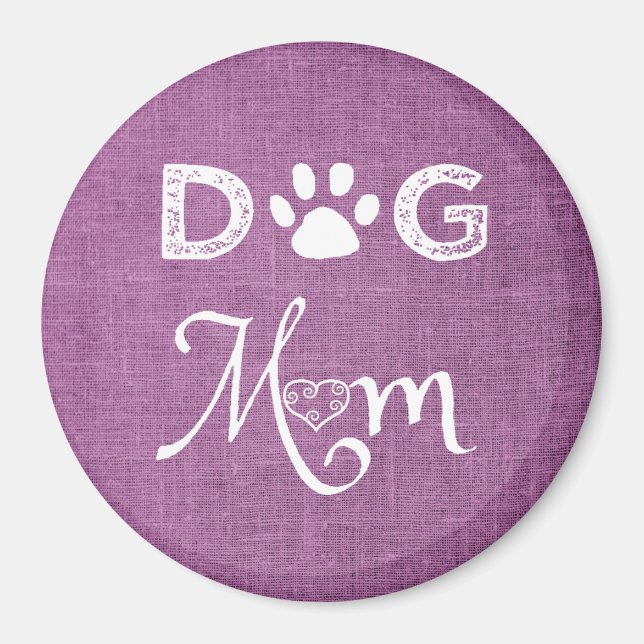 Íman Magenta Burlap Dog Mãe Magnet (Frente)