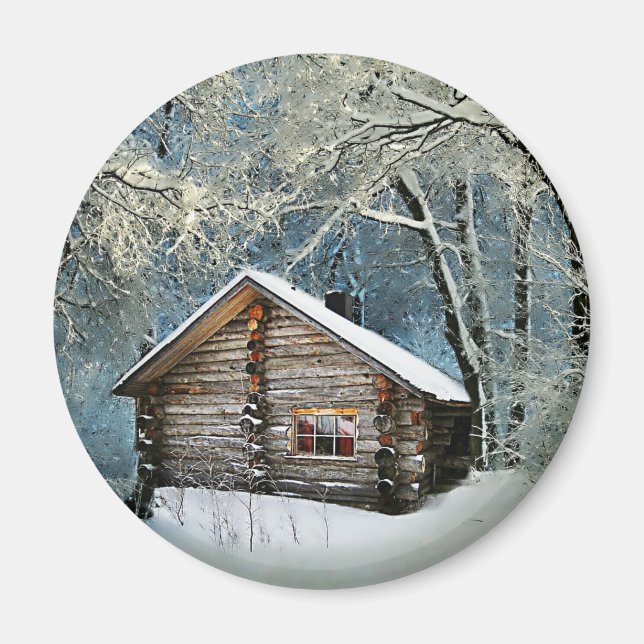 Íman Magia de inverno da Cabine de Log Rústica (Frente)