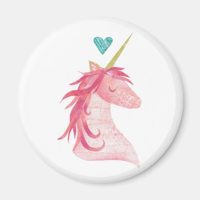Íman Magia Rosa Unicorn com Coração (Frente)