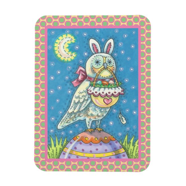 ÍMAN  MAGIC OWL & PÁSCOA BASKET, HOLIDAY BIRD MAGNET (Vertical)