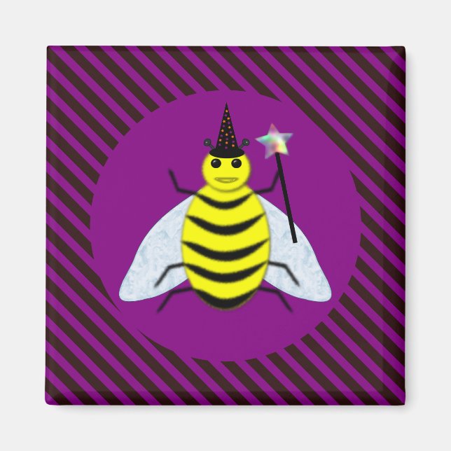 Íman Mágica de Abelhas do Halloween Roxo e Greve Negra (Frente)