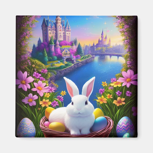 Íman Magical landscape with rabbit and magical castles  (Frente)