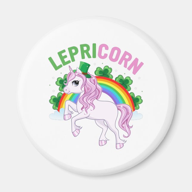 Íman Magical Lepricorn Unicorn com Rainbow e Clovers (Frente)