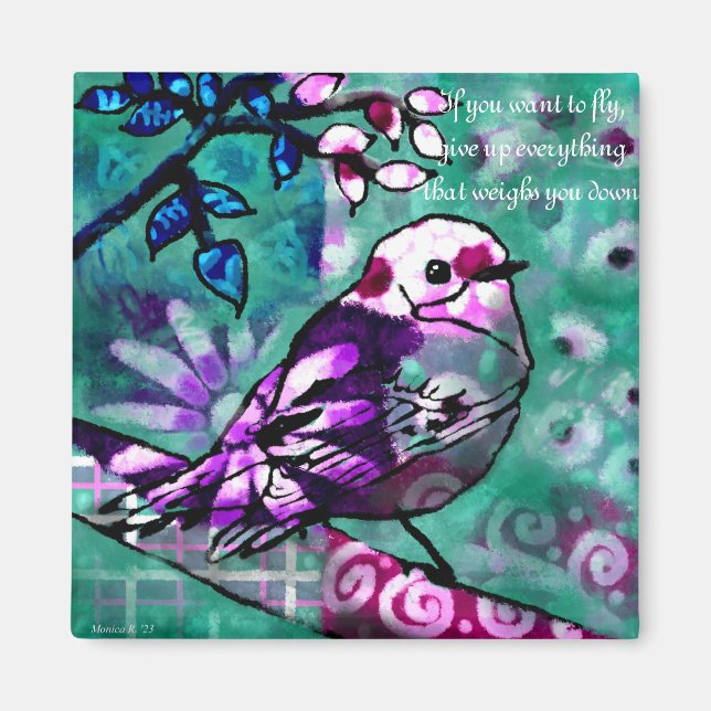 Íman Magnet Bird Abstrato Art com linguagem inspiradora (Frente)