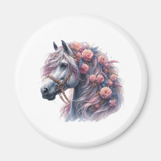 Íman magnet cheval et fleurs (Frente)