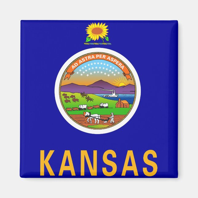 Íman Magnet com Bandeira do Estado do Kansas - EUA (Frente)
