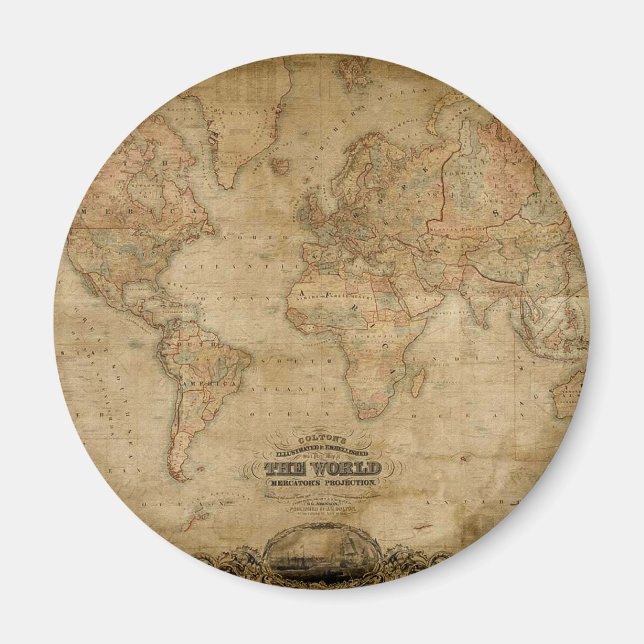 Íman Magnet da Série Mapa Mundial Antiquado (Frente)
