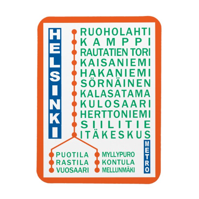 Íman Magnet das Estações do Metro de Helsínquia (Vertical)