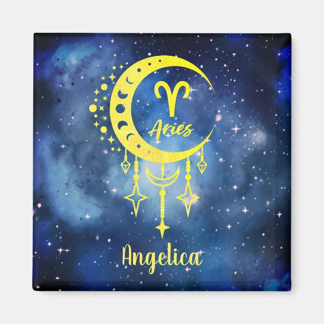 Íman Magnet de Aries de Nomes Personalizados Azul e Ama (Frente)
