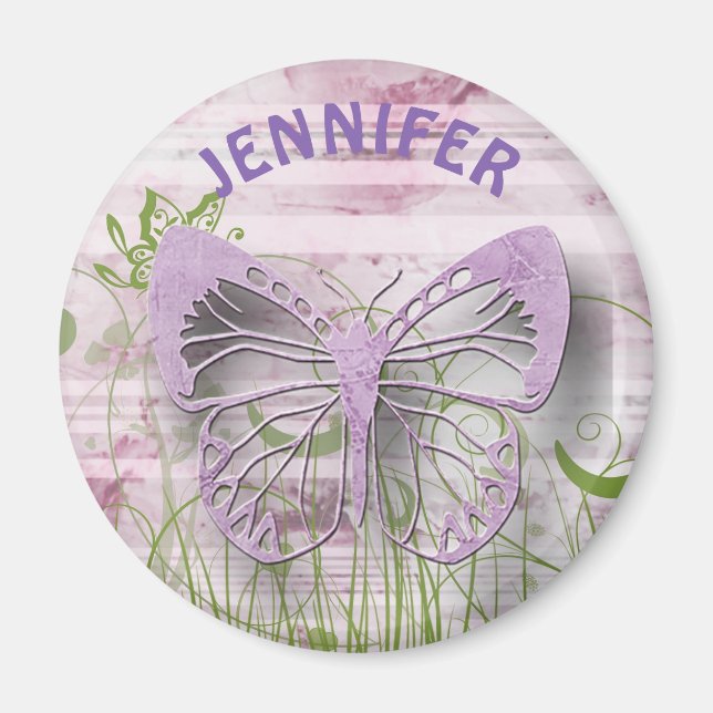 Íman Magnet de Borboleta Floral Púrpura Personalizada (Frente)