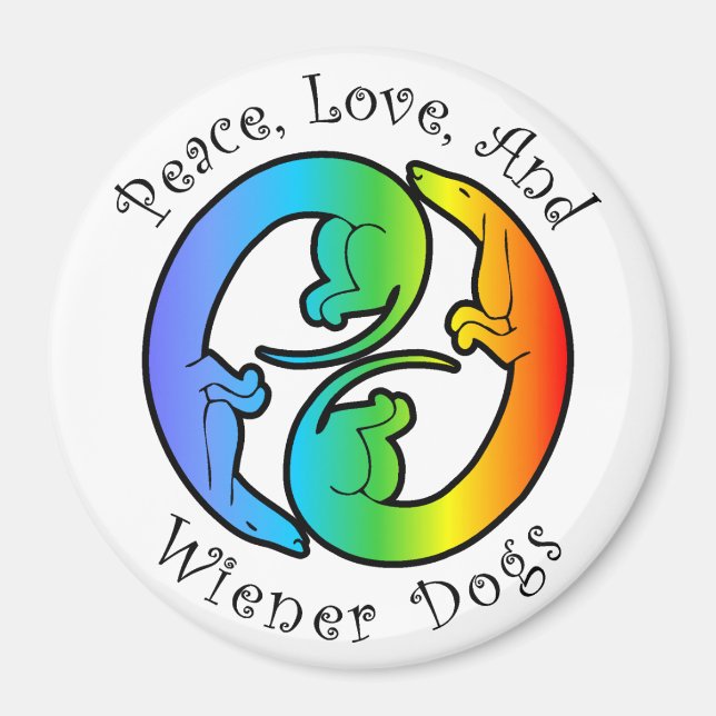Íman Magnet de Cães de Paz, Amor e Wiener (Frente)