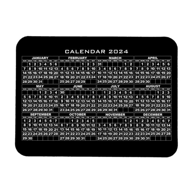 Íman Magnet de Calendário 2024 Preto (Horizontal)