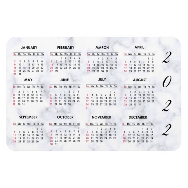 Íman Magnet de Calendário de Marble 2022 Personalizado (Horizontal)