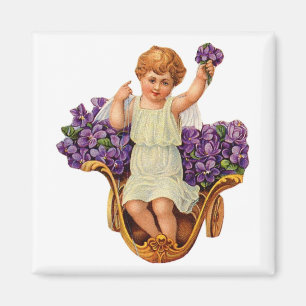 Íman Magnet de Cherub e Flores Roxas
