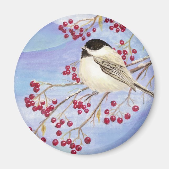 Íman Magnet de Chickadee de Natal (Frente)