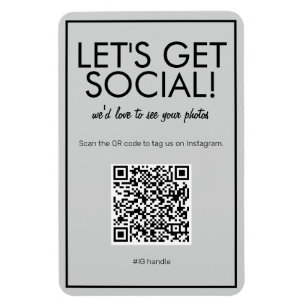 Íman Magnet de Código QR de Mídia Social de Cinza Bá