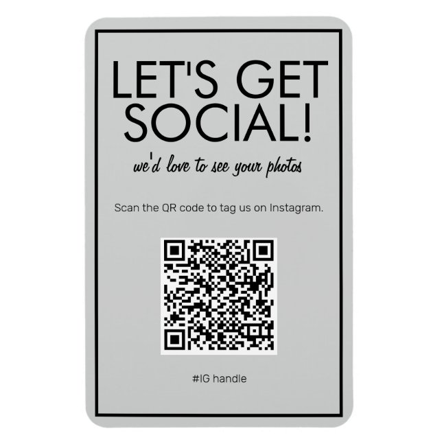Íman Magnet de Código QR de Mídia Social de Cinza Básic (Vertical)