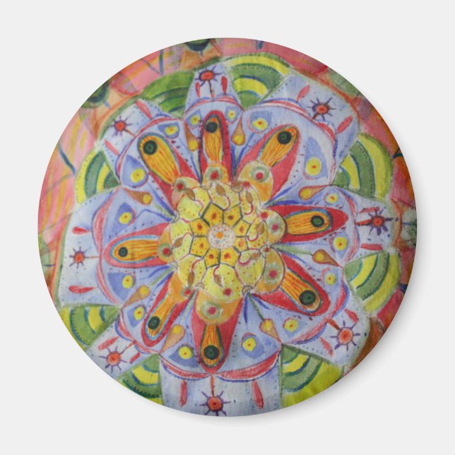 Íman Magnet de cores aquáticas mandala colorida (Frente)