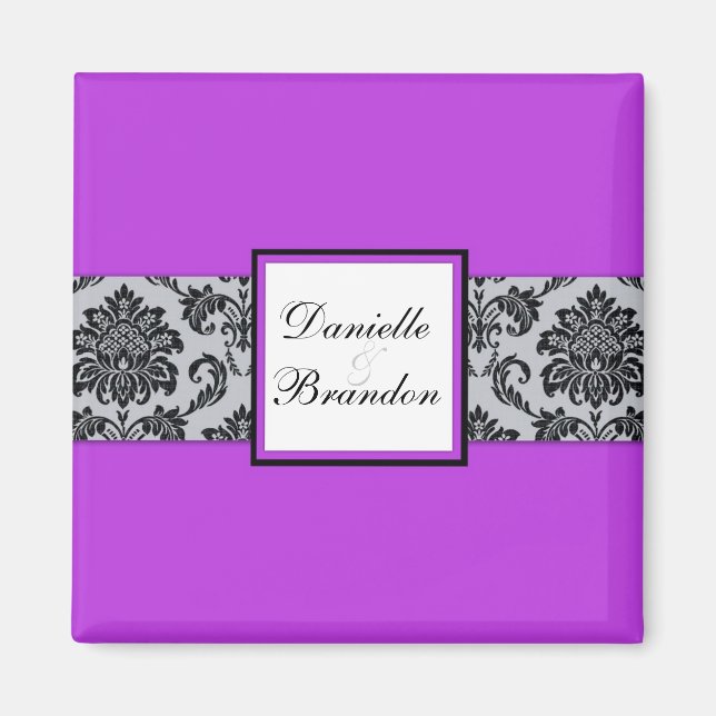 Íman Magnet de Damask de Casamento Púrpura (Frente)