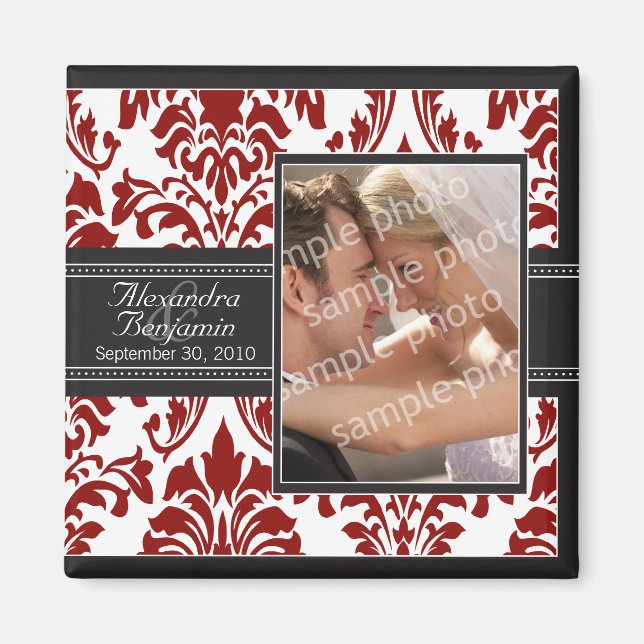 Íman Magnet de Favor do Casamento tema damasco Elegante (Frente)