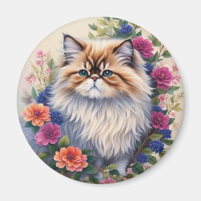 Íman Magnet De Flores Coloridas De Gato Persa (Frente)
