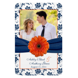 Íman Magnet De Foto De Casamento Floral Azul, Marinho D