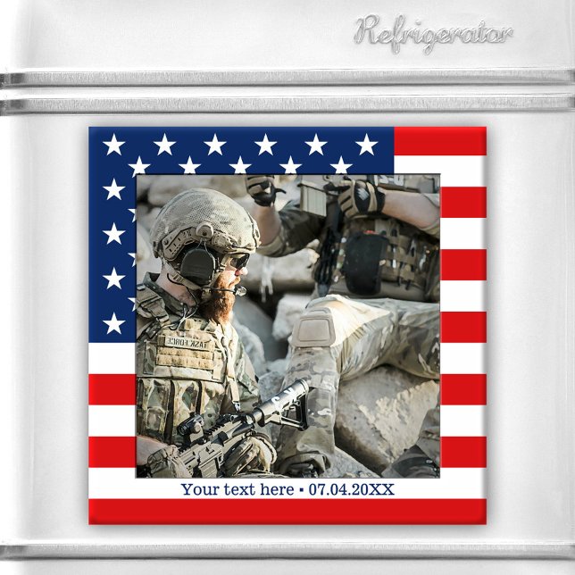 Íman Magnet de Fotografia Patriot do Sinalizador Person (Patriot photo magnet featuring your own favorite photo framed by an American flag design)