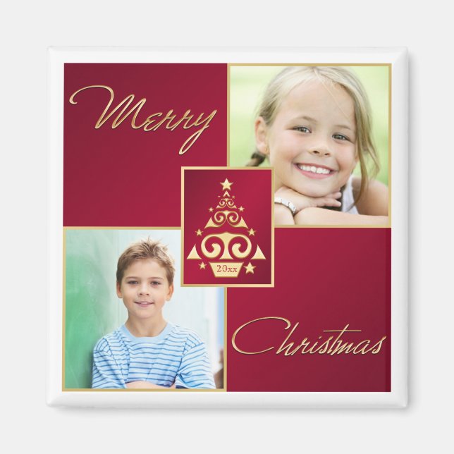 Íman Magnet de Fotografias de Árvore de Natal Vermelha, (Frente)