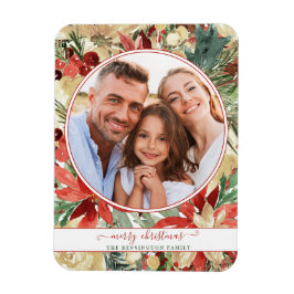 Íman Magnet de Fotos Florais de Natal Rustic Red Holida