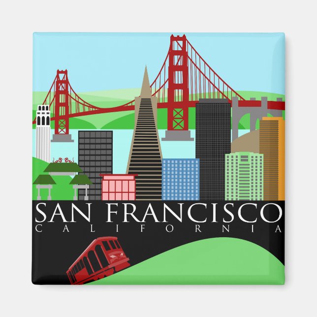 Íman Magnet de Ilustração Skyline de São Francisco (Frente)