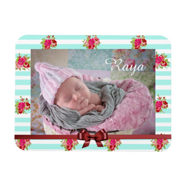 Íman Magnet de Impressão de Fotografia Floral, Teal e R (Horizontal)