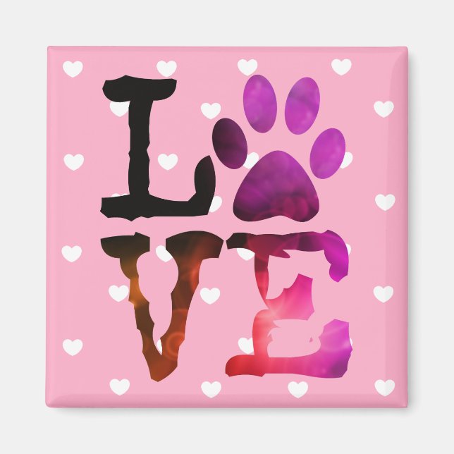 Íman Magnet de Impressão de Gato de Amor Coração Rosa o (Frente)